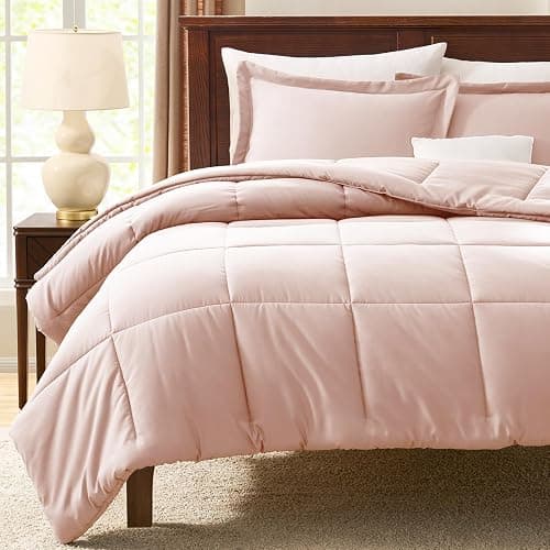 CozyLux Full Size Comforter Sets - Blush Pink Comforter Full Size, 3 Pieces Box Stitched Bed Set for All Seasons, Soft Lightweight Bedding Sets with 1 Down Alternative Comforter and 2 Pillow Shams thumbnail 7