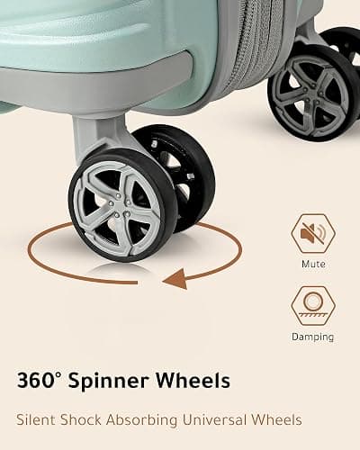 LUGGEX Carry on Luggage with Charger, Lightweight Suitcase 2 Piece with Spinner Wheels (Mint, 14/20) thumbnail 9
