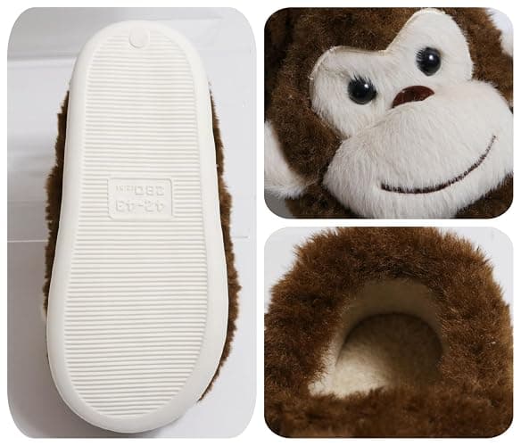 WMYDHCGD Monkey Animal Slippers for Women Cute Plush Home Warm Winter Indoor Shoes thumbnail 4