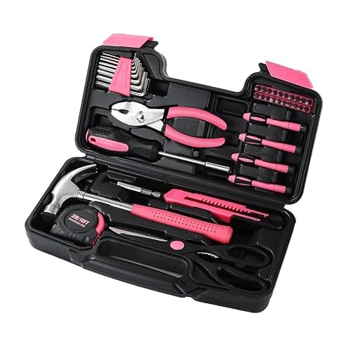 Wrenzo 39-Piece Household Tool Set in - Perfect for Home, Garage, Office and Dorm Use - Essential Tools for The Whole Family (Pink) - Image 1
