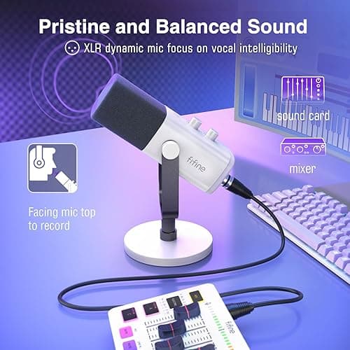 Fifine Dynamic Studio XLR/USB Microphone, Gaming Streaming RGB Microphone for PC/MAC/PS5, Desktop Computer Mic with Monitoring Headphones Jack, Gain Knob, RGB for Podcast Recording-AM8 White thumbnail 3