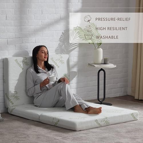 SINWEEK Memory Foam Folding Mattress with Storage Bag, 4 Inch Foldable Mattress Trifold Mattress Topper, Floor Mattress Guest Bed with Cooling Cover & Waterproof Lining thumbnail 8