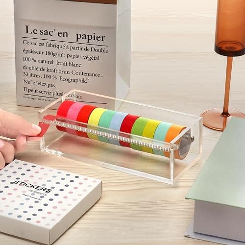 SMAODSGN Acrylic Washi Tape Dispenser Tape Holder Organizer 7 in Sticker Roll Cutter Masking Tape Holder Washi Tape Organizer Cutter Clear Tape Dispenser for Office Home School (Not Include Tape) thumbnail 2