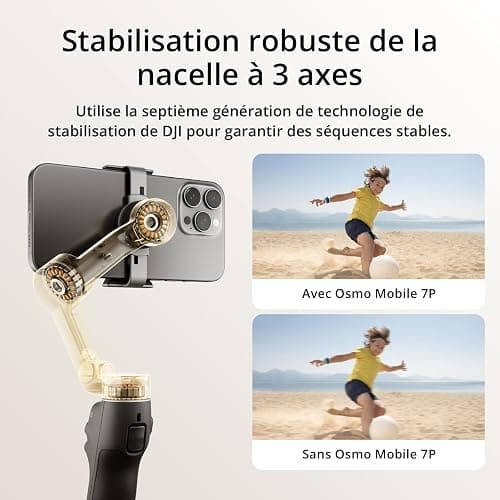 DJI Osmo Mobile 7P pour iPhone, Stabilisateur Nacelle, Android, Suivi natif, Éclairage, Nacelle pour téléphone à 3 axes, Lancement rapide, Édition en un seul clic,Barre d’extension et trépied intégrés thumbnail 3