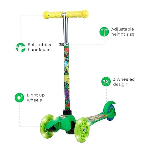 Scooter for Kids Ages 3-5 - Extra Wide Deck & Light Up Wheels, Self Balancing Kids Toys for Boys & Girls, Choose Your Favorite Character - TMNT thumbnail 2