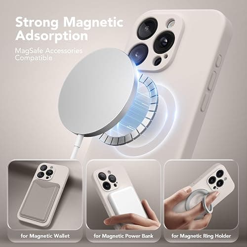 SuydanBox Magnetic for iPhone 14 Pro Max Case, Compatible with MagSafe, [Full Camera Protection][Screen Protector] Silicone Shockproof Protective Phone Case for iPhone 14 Pro Max 6.7", Stone thumbnail 2