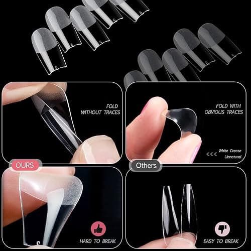 ZAHRVIA 420PCS Short Square Full Cover Nail Tips - Soak Off Easy Nail Extensions, Acrylic False Glue Press on for Art DIY Home (Medium Square) thumbnail 3