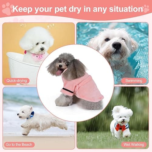 Bathrobe for Teacup Dogs, Dog Bath Robe, Dog Towel Robe, Hooded Dogs Bathrobe Towel Quick Drying and Super Absorbent Bath Towel with Belt(Pink) thumbnail 7