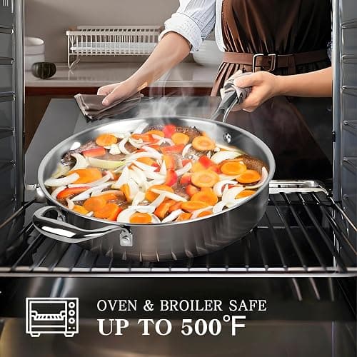EWFEN Pots and Pans Set, 3 Ply 11 Piece Stainless Steel Cookware Set, Oven Dishwasher Safe | Induction Compatible Frying Pans, Saucepans, Saute Pan & Stock Pot, PFOA Free Kitchen Skillet thumbnail 6
