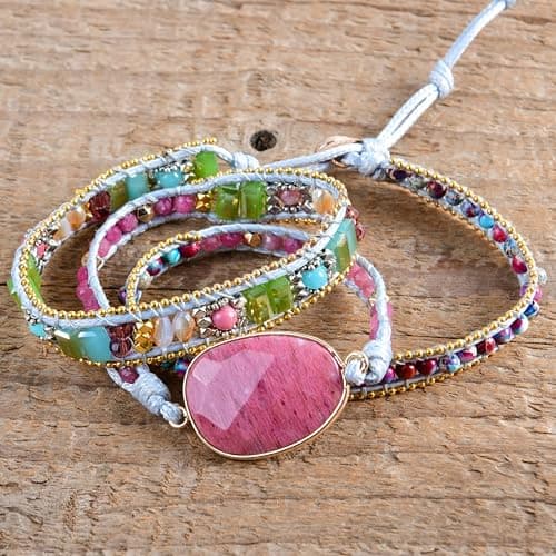 YGLINE Women Boho Handmade Natural Stone Crystal Leather Bead Wrap Bracelets Collection thumbnail 3