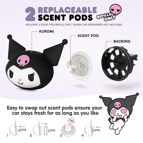 Sanrio Kuromi Car Air Freshener Scented Oil Pod Refills, Hello Kitty and Friends Cute Car Accessories - Midnight Lavender, 2ct thumbnail 3