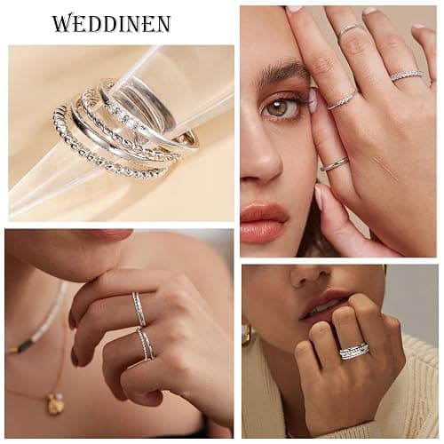 WEDDINEN 4PC Gold Rings for Women, S925 Sterling Silver 14k Gold Filled Plated Stackable Thin Thumb Ring Set Cubic Zirconia Dainty Stack Gold Knuckle Rings Set Size 6-10 thumbnail 2