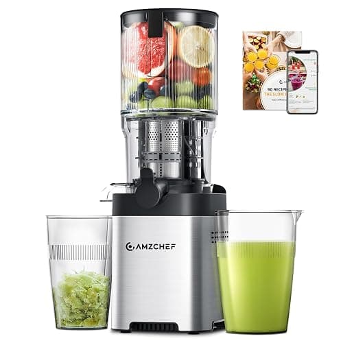 Cold press Juicer Machines with 5.2" Extra Self-Feeding for Whole Vegetable & Fruit, Juice Extractor with Large Auger & Triple Strainers, Easy to Clean, High Juice Yield, Stainless Steel Silver - Image 1