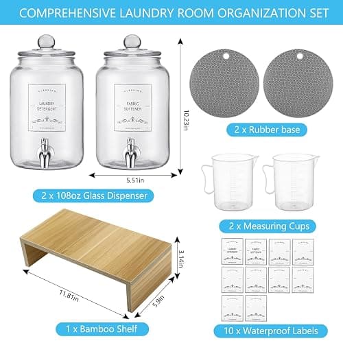 2-Pack Glass Laundry Detergent Dispenser with Stand, 106oz Leak-Proof Glass Fabric Softener Dispenser- Laundry Soap Dispenser-Reusable Container for Kitchen & Bathroom Storage thumbnail 3