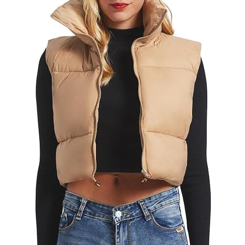 Century Star Puffer Vest Women Girls - Cropped Fall Winter Outerwear Puffy 2025 Quilted Top Jacket Coat Gilet Sleeveless Zip thumbnail 2