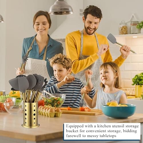 Gold Kitchen Utensils Set, Kyraton 38 Pieces Non-Stick Silicone Cooking Utensils Set, Spoon Spatula Set with Sturdy Stainless Steel Utensil Holder, Dishwasher Safe thumbnail 6