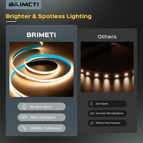 BRIMETI Striscia LED COB 12V 5M Luce LED Tubo Interno Autoadesivo 6000K Bianco Freddo 320LEDs/M Strisce Nastro Nastri Larghezza 8mm, per Cucina, Soggiorno, Bar Feste (Senza Alimentatore) thumbnail 3