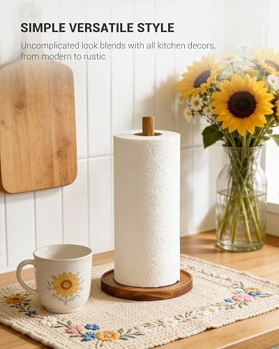 NESAPTO Paper Towel Holder Countertop, Wooden Standing Paper Towel Roll Stand for Rustic Farmhouse & Cottagecore Decor, Kitchen Bathroom Essential, Brown thumbnail 4