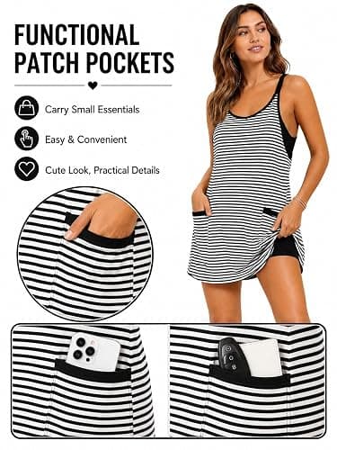 Women's Summer Striped Athletic Dress with Built-in Shorts Front Pockets thumbnail 5