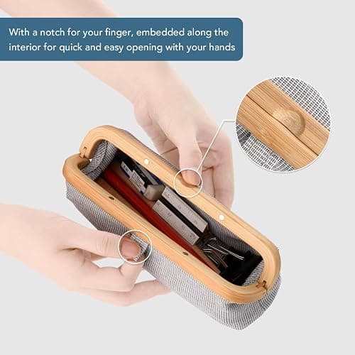 GUDEE UROKI Pen Case Pencil Pouch Lightweight and Spacious with Bamboo Frame Magnetic Opening for Organizing Stationary Office Supply 7.8x2.9.x2.7 inch Men and Women Infinity Blue thumbnail 6