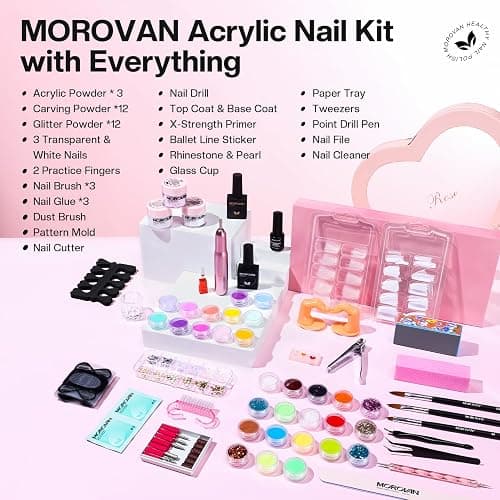Morovan Acrylic Nail Kit for Beginners: Professional Nail Kit Set with Acrylic Powder Glitter Full Nail Starter Kit for Nail Extensions thumbnail 2