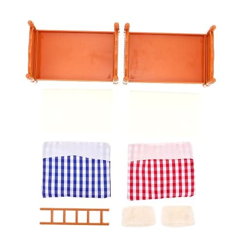 Dollhouse Bunk Bed Bunkbeds, 1:12 Scale Miniature Bed, Doll House Bedroom Furniture, Mini Double Doll House Ornament with Ladder, Pillows and Quilts, Dollhouse Accessories Miniature Scene DIY Kit thumbnail 5