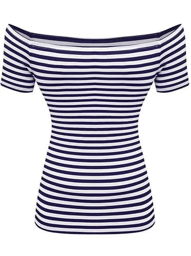 LilyCoco Off The Shoulder Tops for Women Striped Short Sleeve Sexy Going Out Top thumbnail 7