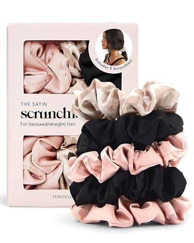 Kitsch Satin Scrunchies for Women - No Crease Hair Ties for Girls | Scrunchies For All Hair Types and Textures, Perfect for Day or Night - 5 Pcs, Assorted - Blush & Black - 1 count (Pack of 5) - Image 1