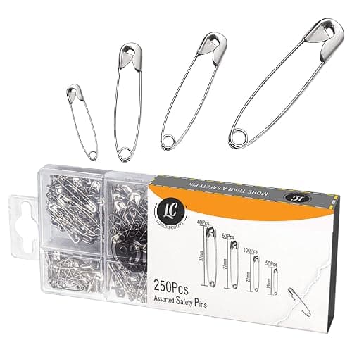 250 Pack Safety Pins by Luxurecourt, 4 Assorted Sizes of Durable, Silver Small and Large Safety Pins Bulk, Rust-Resistant Nickel Plated Steel, Sharp Edge Pins for Clothes, Sewing, Arts & Craft thumbnail 5