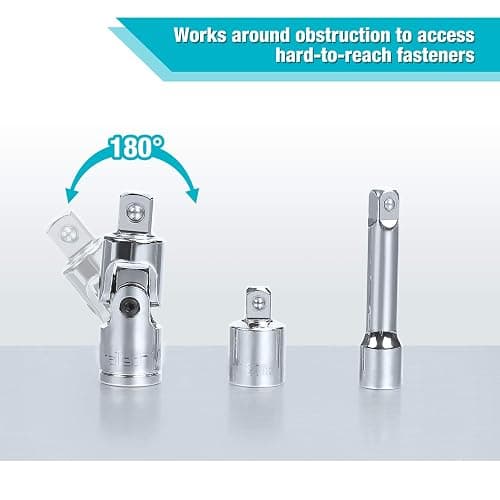 DURATECH 22-Piece Drive Tool Accessory Set, Including 1/4 3/8 1/2 Extension Bars, Socket Adapters, Universal Joints, Spark Plug Sockets, Professional Socket Accessories, Cr-V Steel, EVA Foam Package thumbnail 5