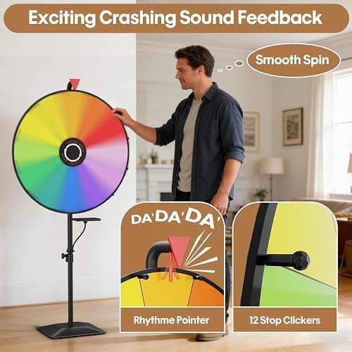WHAUU 24 Inch Prize Wheel Spinner, Heavy Duty Spinning Wheel for Prizes | Adjustable 47"-61" Height, Storable, Dry Erase Kit Included, for Party, Carnival, Trade Show, Business thumbnail 4