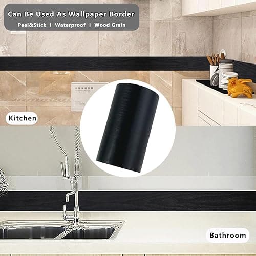 DESOMINOR 32FT Black Border Peel &Stick Black Wood Grain Wallpaper Border Removable Waterproof Bathroom Mirror Frame Sticker (Black, 3.93Inch X 32.8Ft) thumbnail 6