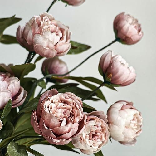 Cherica 6Pcs Viral Peony Artificial Flowers for Vase，27in Real Touch Fake Flowers Branches with Flexible Wired Stems for Home Decor DIY Bouquet Centerpieces Wedding Shower Fillers Arrangements,Dusty thumbnail 2