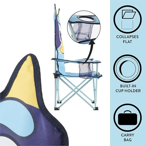 Bluey Kids Folding Camp Chair, Portable Outdoor/Indoor Chair with Carry Bag, Cup Holder, High Back, Lightweight & Durable for Ages 3+ thumbnail 4