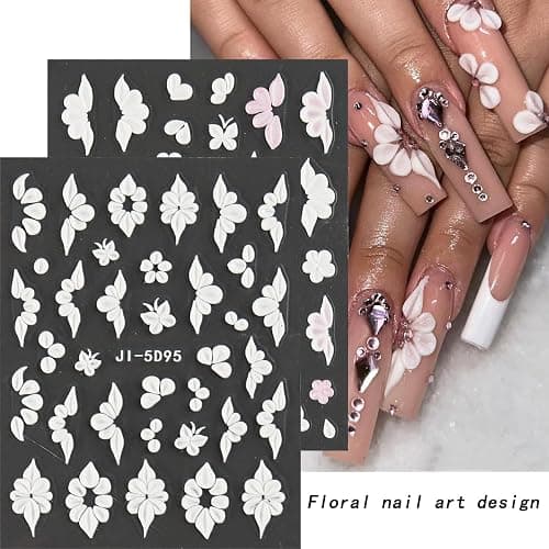 Fspronail 5D Embossed Flowers Nail Stickers 5PCS Pink White Floral Decals | Self-adhesive Cherry Blossom Butterfly Nail Decals French Tips Design Floral Petals Sticker for Nail Art Women DIY Manicure thumbnail 7