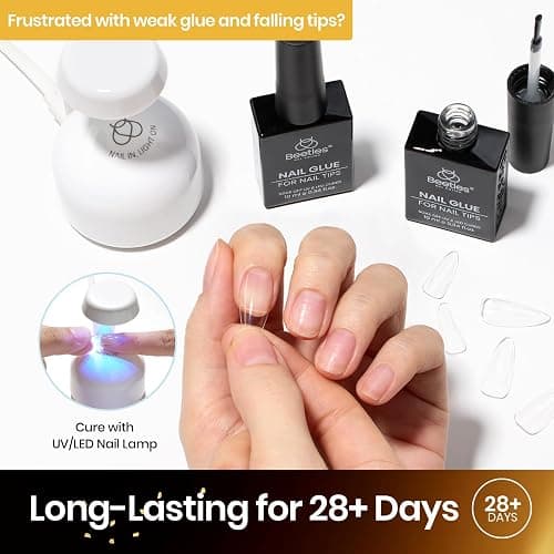 Beetles 9 in 1 Gel Nail Glue for Acrylic Nails Tips, 2 Pcs 10ml Super Strong Nail Glue for Clear False Nails Tips Base Coat Rhinestones Blooming Art Christmas Nails Long Lasting U V Light Cure thumbnail 3
