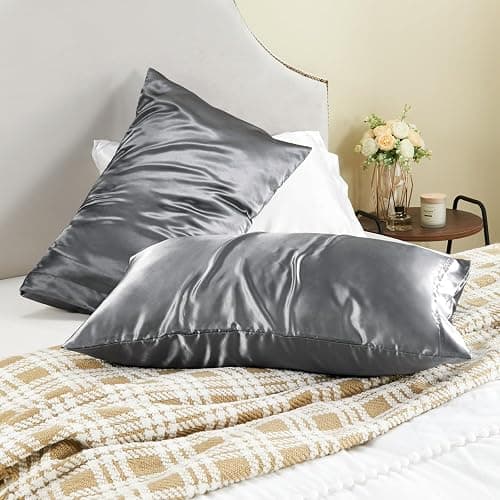 BEDELITE Satin Pillowcase for Hair and Skin, Super Soft and Cooling Similar to Silk Pillow Cases 2 Pack with Envelope Closure, Gift for Women Men(20"x30" Queen Size, Dark Grey) thumbnail 8