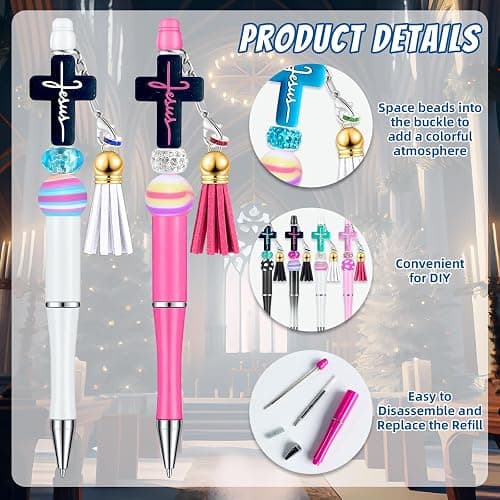 SytuHete 12 Pieces Beadable Pens Bulk with Colorful Silicone Beads for DIY Pen Making Kit Smooth Writing Beaded Pen for Women Kids Students Office School(Jesus) thumbnail 5