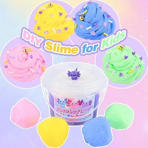 Purple Axolotl Butter Slime Kit, with Fun Slime Add Ins, Soft and Stretchy, Non-Sticky, Scented Butter Slime Kit for Kids, Birthday Gifts for Boys & Girls, Classroom Rewards, DIY Stress Relief Toy - Purple Axolotl Slime thumbnail 3
