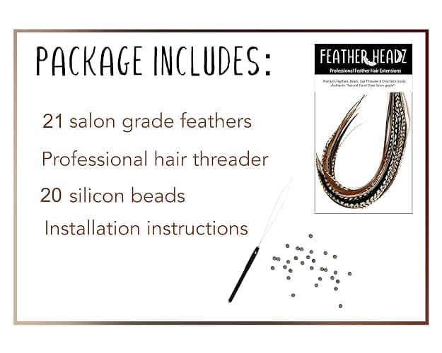 21 Natural Color Hair Extensions – 7”–12” Long – DIY Rooster Kit with 20 Micro-Link Beads – 100% Real Feathers – Eye-Catching Boho Style thumbnail 2