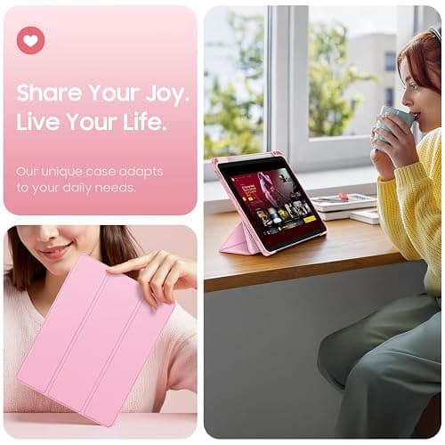 FINTIE Hybrid Case for iPad Air 11 Inch M3 (2025) / M2 (2024), iPad Air 5th / 4th Generation (2022/2020) - Shockproof Slim Clear Back Cover with Pencil Holder, Auto Wake/Sleep, Baby Pink thumbnail 5