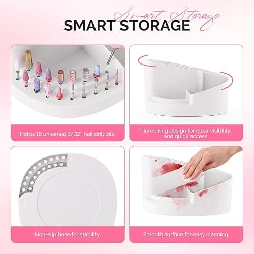 MelodySusie Nail Art Tools Storage Box, Sturdy Large Capacity and Compatible with 3/32" Nail Drill Bits, Nail Drill Holder for Nail Station,Salon & Home, Mothers Day Gifts, White thumbnail 4