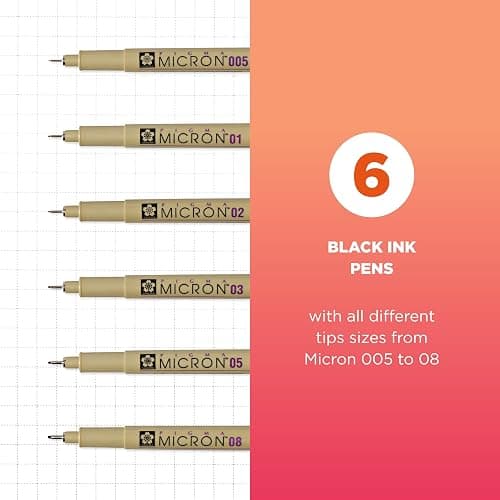 SAKURA Pigma Micron Fineliner Pens - Archival Black Ink Pens - Pens for Writing, Drawing, or Journaling - Assorted Point Sizes - 6 Pack thumbnail 2