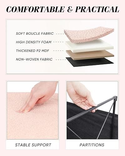 ZOLANOful Storage Ottoman Bench with Tray, 43.3 Inches Oval Ottoman with Storage, Folding Teddy Boucle Foot Rest Stool for Bedroom, Living Room, Entryway, Pink thumbnail 4
