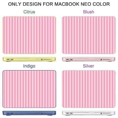 TWOLSKOO for MacBook Neo 13 inch Case 2026 A3404 A18 Pro Chip, Plastic Hard Shell Pattern Case with Type C Adapter, 2 Webcam Covers, Keyboard Cover & Screen Protector, Pink Stripes thumbnail 4