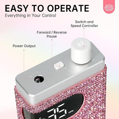 Nail Drill Professional 35000RPM Sparkling Portable efile with 12 Drill Bit | Rhinestone | 1800mAh Type-C | Stepless Speed Regulation | Low Noise & Low Vibration | Manicure Pedicure | Pink thumbnail 4
