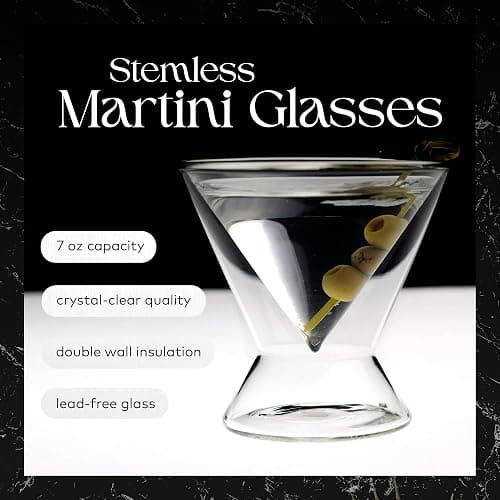 Dragon Glassware Stemless Martini Glasses - 7 oz Clear Set of 2 - Double Wall Insulated Cocktail Glass Set - Unique and Fun Gift for Espresso Martini Lovers thumbnail 2