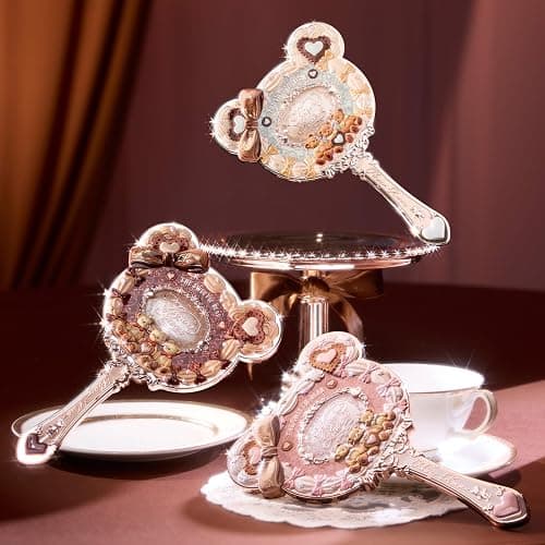 Flower Knows The Sweetie Bear Hand Mirror,Vintage Portable Handheld Mirror,Fancy & Pretty Princess Mirror with Long Handle,Gift for Girls(Creamy Pink) thumbnail 7