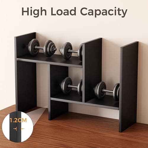 Mihoho Desktop Shelf Organizer, Adjustable Wood Desktop Bookshelf, Office Storage Rack, Wood Display Shelf for Home, Study, Office (Black c) thumbnail 5