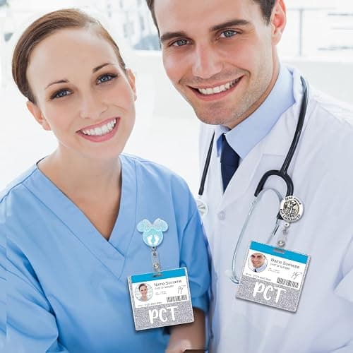 Plifal PCT Badge Buddy Card Holder Nurse Nursing Accessories Patient Care Technician Glitter Silver Horizontal ID Name Identification Tags Nurse Work thumbnail 6